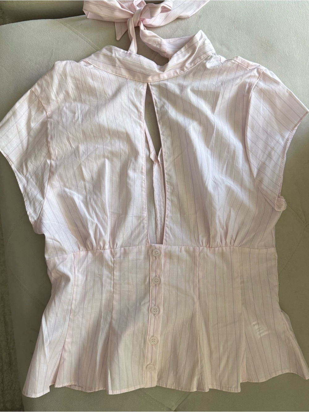Zara Light Pink Striped key hole blouse